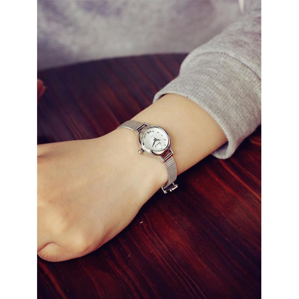 Đồng hồ nữ dây kim loại đẹp bạc vàng mặt nhỏ xinh JIS hàng chính hãng bảo hành 6 tháng