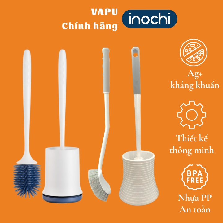 Cọ bồn cầu toilet silicon thông minh kiểu mới Inochi Kirei Nhật Bản, chà nhà vệ sinh, có hộp kháng khuẩn Vapu HCM