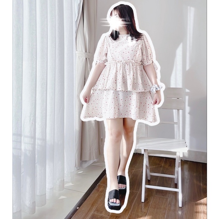 Đầm Bigsize Hoa Nhí Tầng Tay Nơ