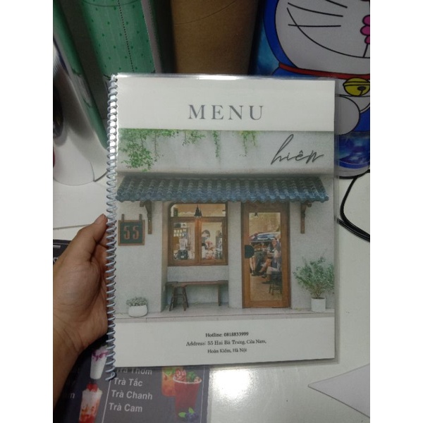 Quyển Menu A4 ép nhựa dày dặn + Cán màng mờ sang trọng  + Đóng lò xo