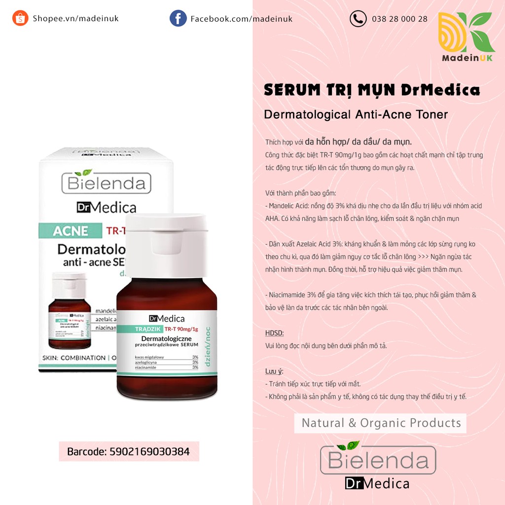 Serum / Huyết thanh Bielenda Dr Medica Anti Acne Xanh Lá Ba Lan