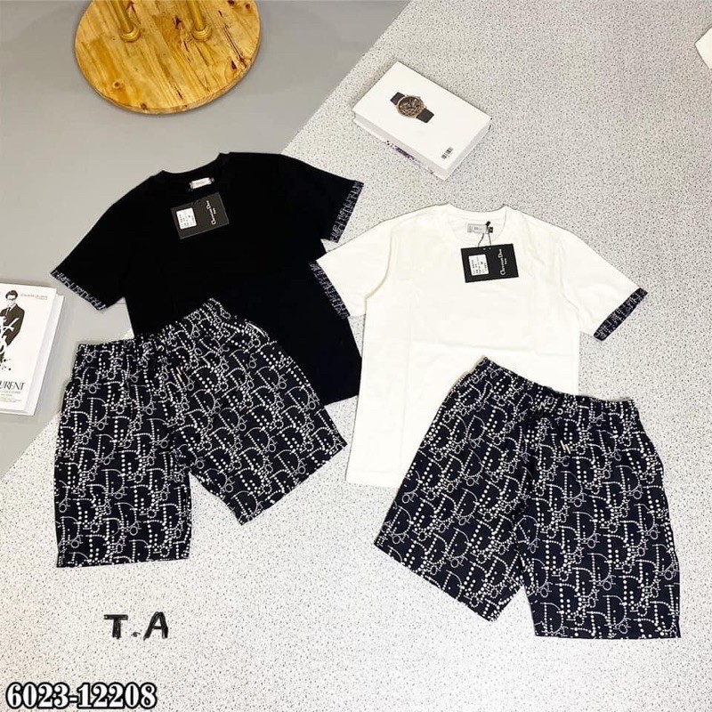 Bộ Cộc Nam CD Cổ Tròn Phối Bo Chữ Chấm Trắng