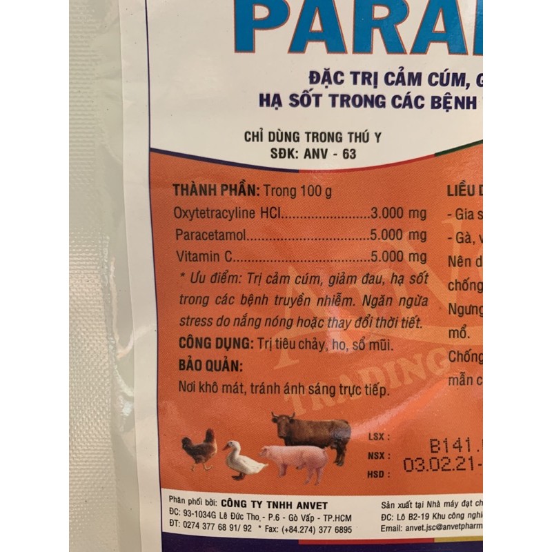 [Mã PET50K giảm Giảm 10% - Tối đa 50K đơn từ 250K] 100g PARADOL - dùng tốt cho gà, vịt, chim cút, heo, trâu, bò