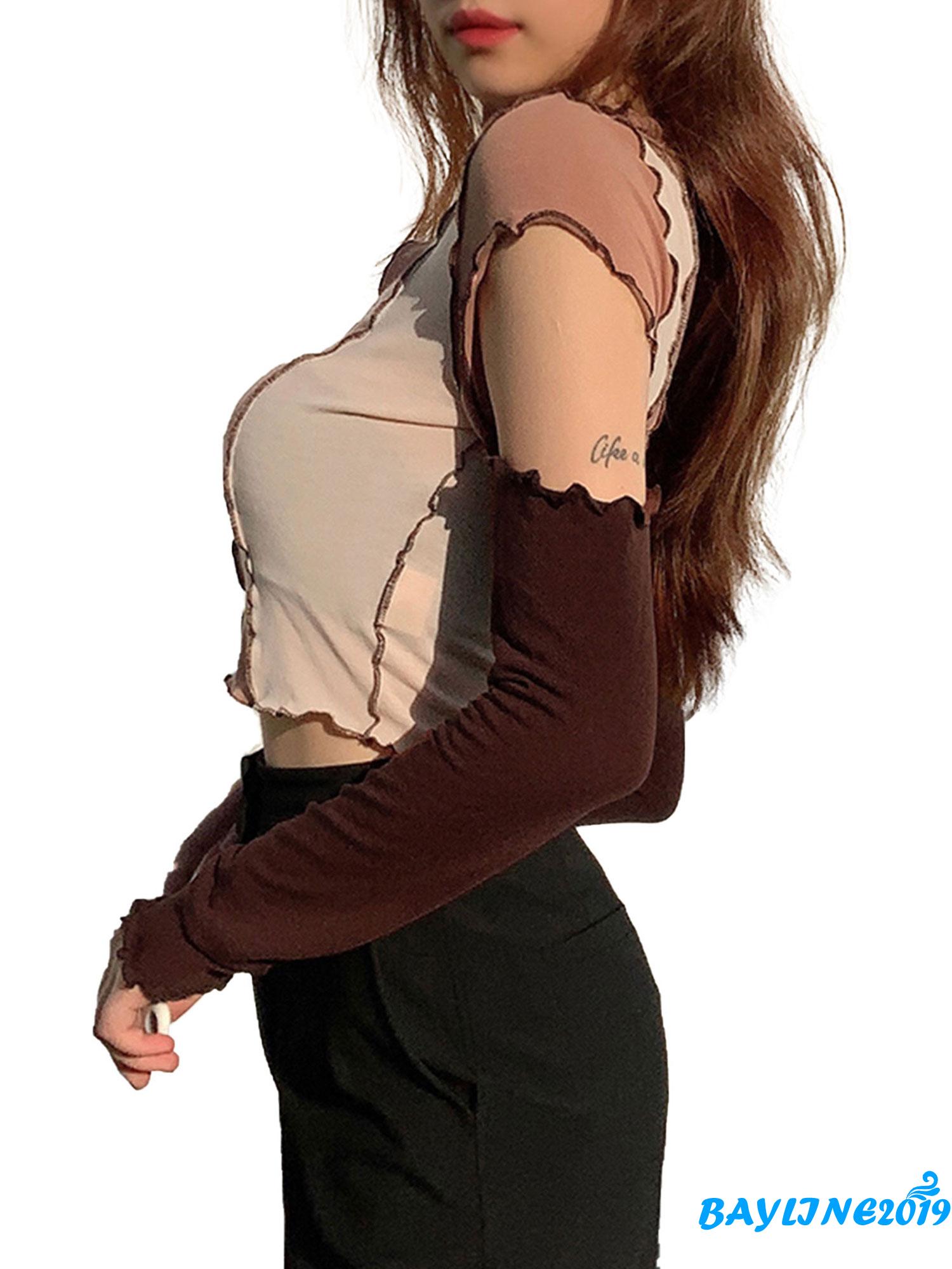 Áo Croptop Tay Dài Phối Màu Tương Phản Cá Tính Cho Nữ | BigBuy360 - bigbuy360.vn