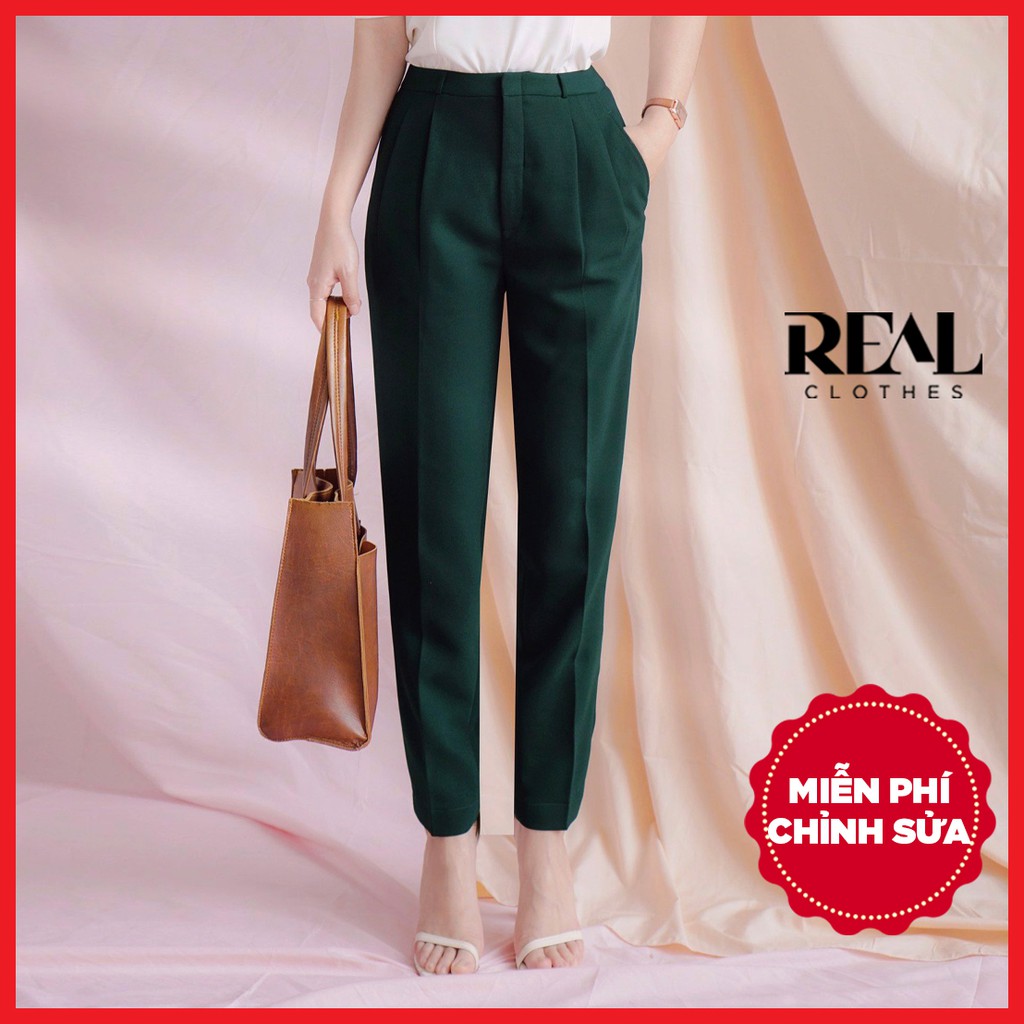Quần baggy lưng cao màu xanh lá, đủ size, thiết kế cơ bản
