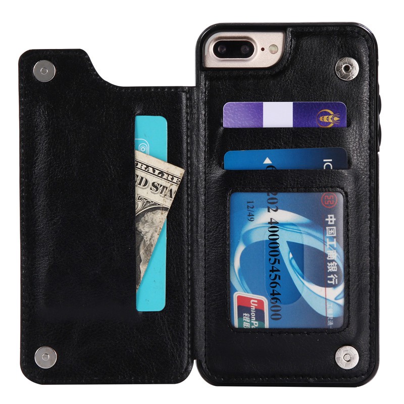 Ốp điện thoại bằng da tích hợp ví gập đựng thẻ màu trơn dành cho iPhone 5/5S/6/6S/6+/6S+/7/8/7+/8+ | BigBuy360 - bigbuy360.vn