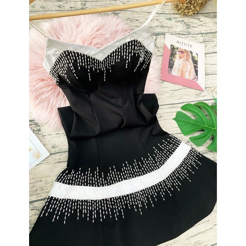 Đầm thun ôm thiết kế 2 dây kết cườm đuôi cá cực sang - đi tiệc - đi đám cưới đều được