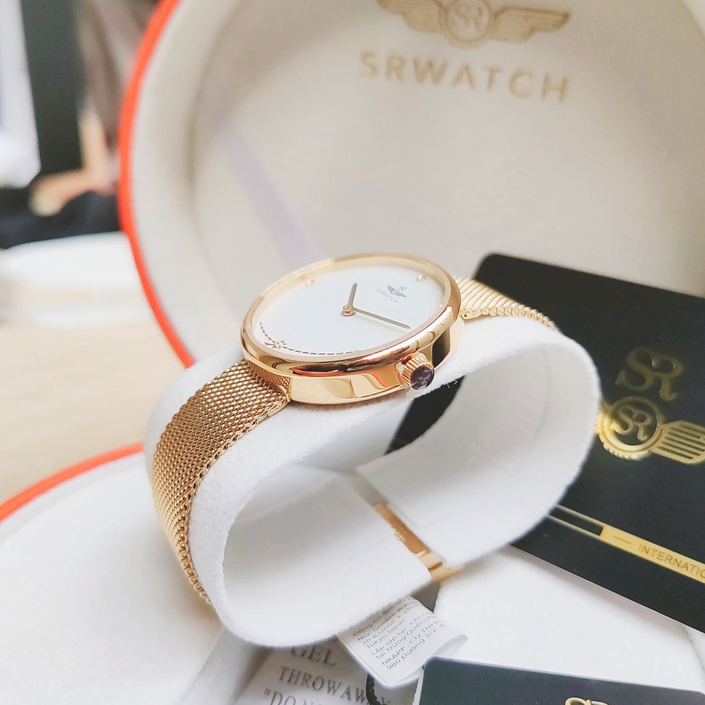 Đồng hồ nữ chính hãng SRWATCH SL5008.1402BL mặt kính sapphire mạ vàng đính đá kim cương chống trầy chống nước 5ATM .