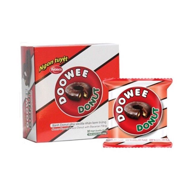 Hộp 10 chiếc bánh phủ Socola Doowee Donut 300gr - ĐẠI LÝ PHÂN PHỐI