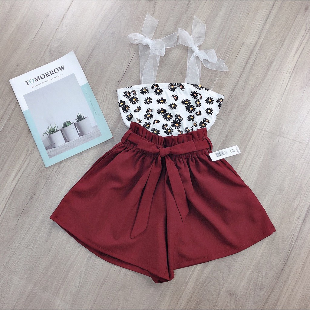 quần short đùi phối dây buộc nơ xinh hot chất kate mềm