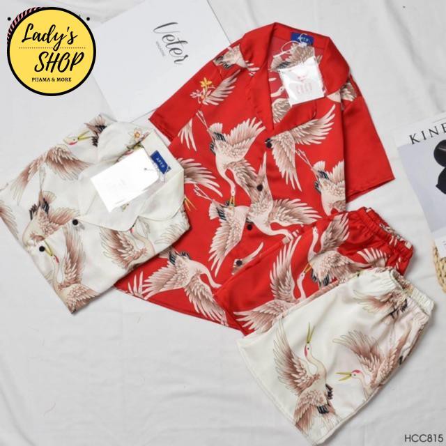 Đồ bộ pijama nữ lụa hoạ tiết quần sooc