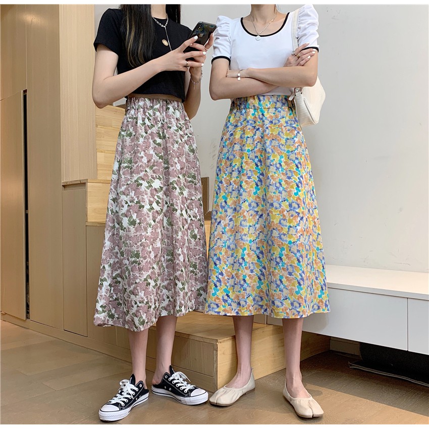 Chân Váy Midi Lưng Cao Dáng Chữ A Hoạ Tiết Hoa Phong Cách Retro | BigBuy360 - bigbuy360.vn