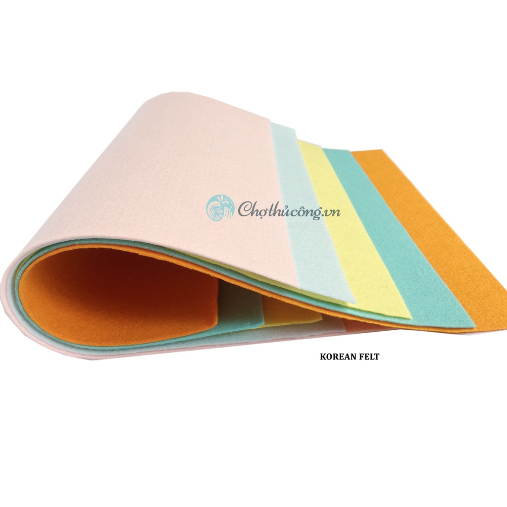 Combo 5 vải nỉ cứng Hàn Quốc cao cấp D30XR37xDày 1.2mm 5 màu Pastel (Korean High-class Felt) (vải dạ-hard felt) handmade