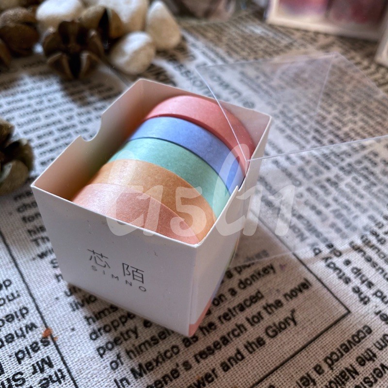 [t15l11] Bộ 5 cuộn Washi Tape trơn màu Macaron trang trí sổ