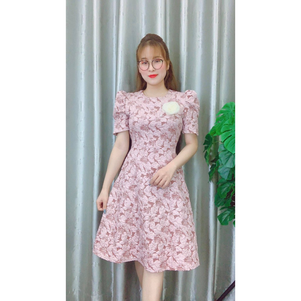 Váy Nữ Dáng Xòe Chất Liệu Gấm Tay Bồng Tặng Kèm Tag Hoa Cài V2173 - Candy Fashion