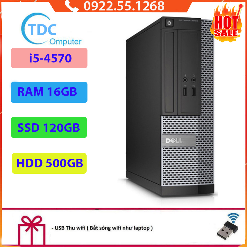 Case máy tính đồng bộ DELL Optiplex 3020 Intel Core i5-4570, ram 16GB, Ổ cứng SSD 120GB+HDD 500GB.Tặng USB Thu Wifi