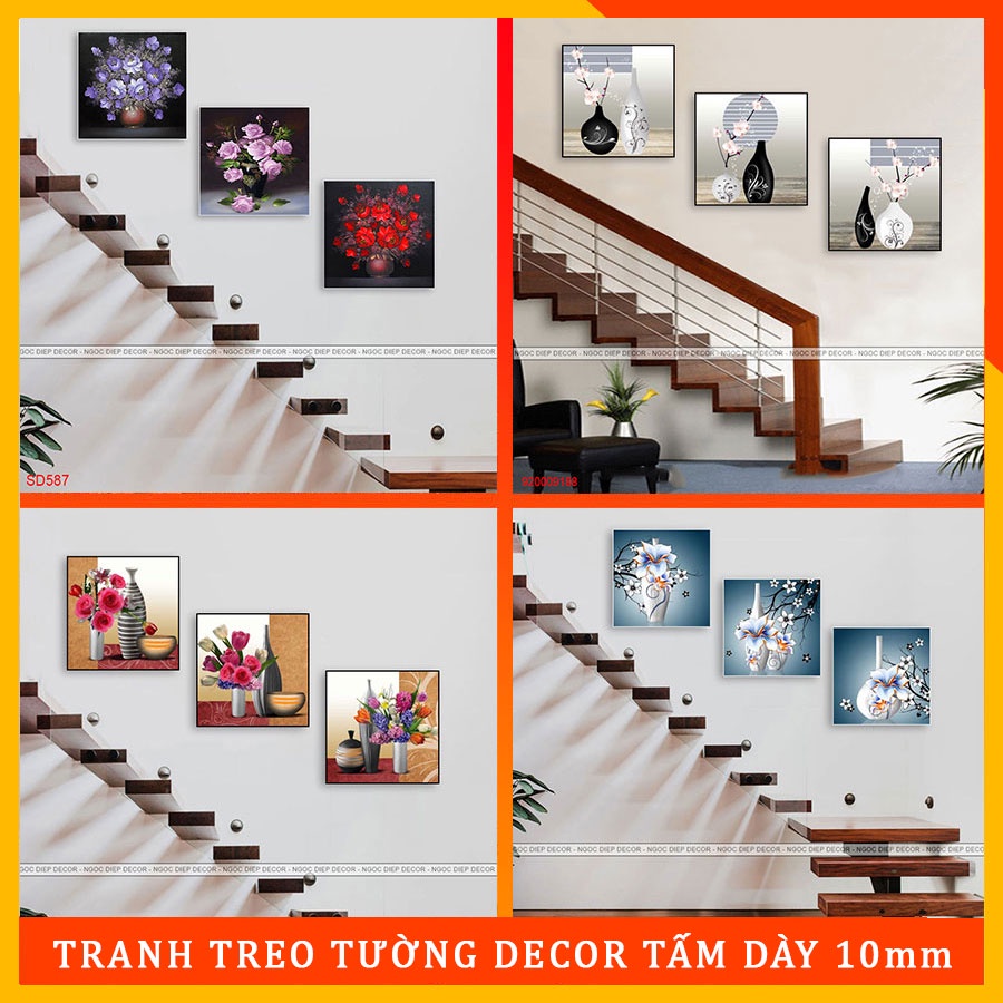 BỘ TRANH TREO TƯỜNG TRANG TRÍ CẦU THANG KÍCH THƯỚC 30x30cm x 3 tấm