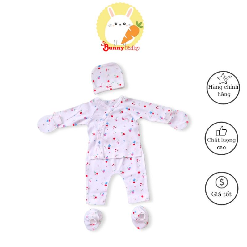 Bunnybaby - Bộ dài sơ sinh cúc chéo Bunny cotton hàn bao gồm nón vớ