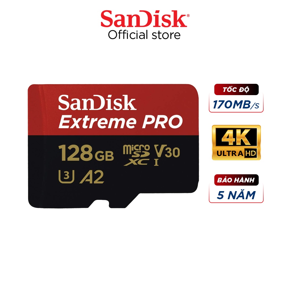  Thẻ nhớ microSDXC SanDisk Extreme Pro 128GB V30 A2 tốc độ upto 170MB/s + Adapter 