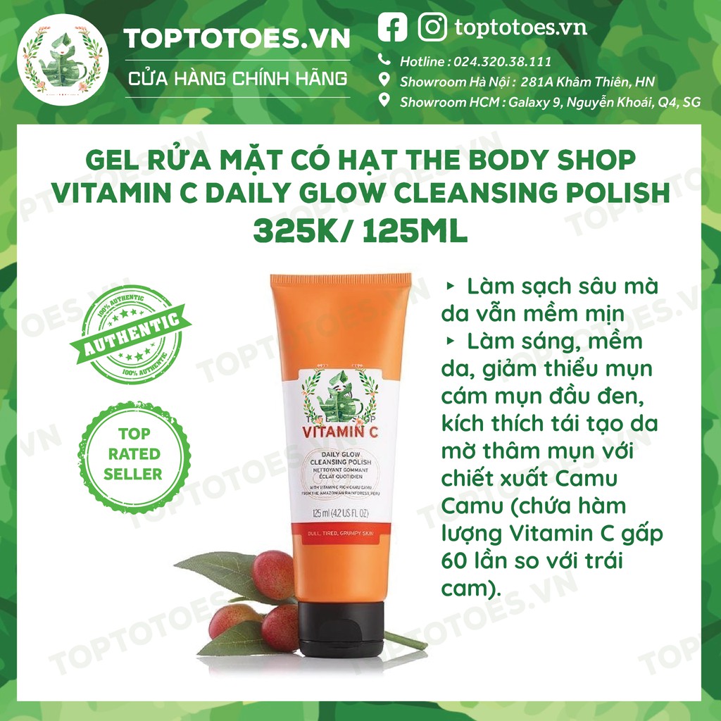 Gel rửa mặt có hạt The Body Shop Vitamin C Daily Glow Cleansing Polish dưỡng da trắng hồng