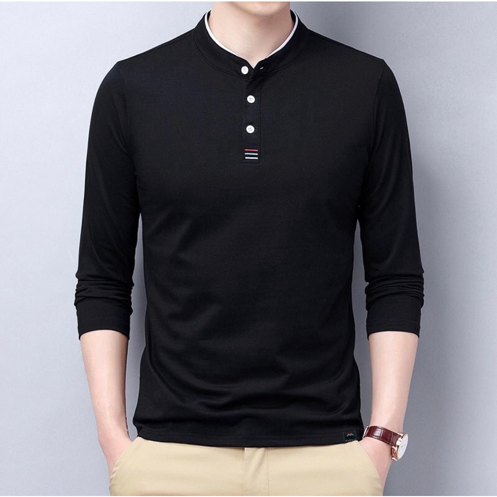 ÁO THUN CỔ TRỤ V TAY DÀI CHỐNG NẮNG COTTON CAO CẤP ÁO THUN NAM PHONG CÁCH HÀN QUỐC
