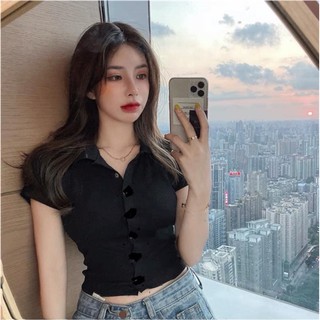 áo croptop nút cổ polo 10359