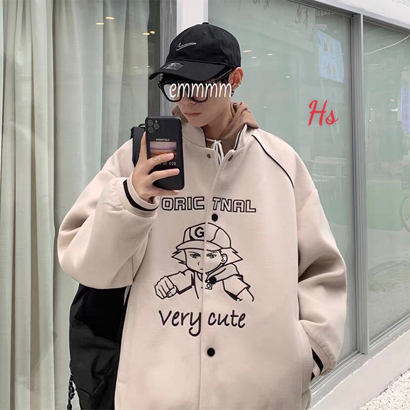 Áo Bomber Unisex Cậu Bé VERY CUTE 🦋 Áo Khoác Nỉ Nam Nữ Dáng Rộng Cúc Bấm 2 Màu 🦋