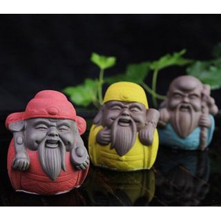 Bộ tượng Tam đa Phúc Lộc Thọ mini bằng gốm tử sa
