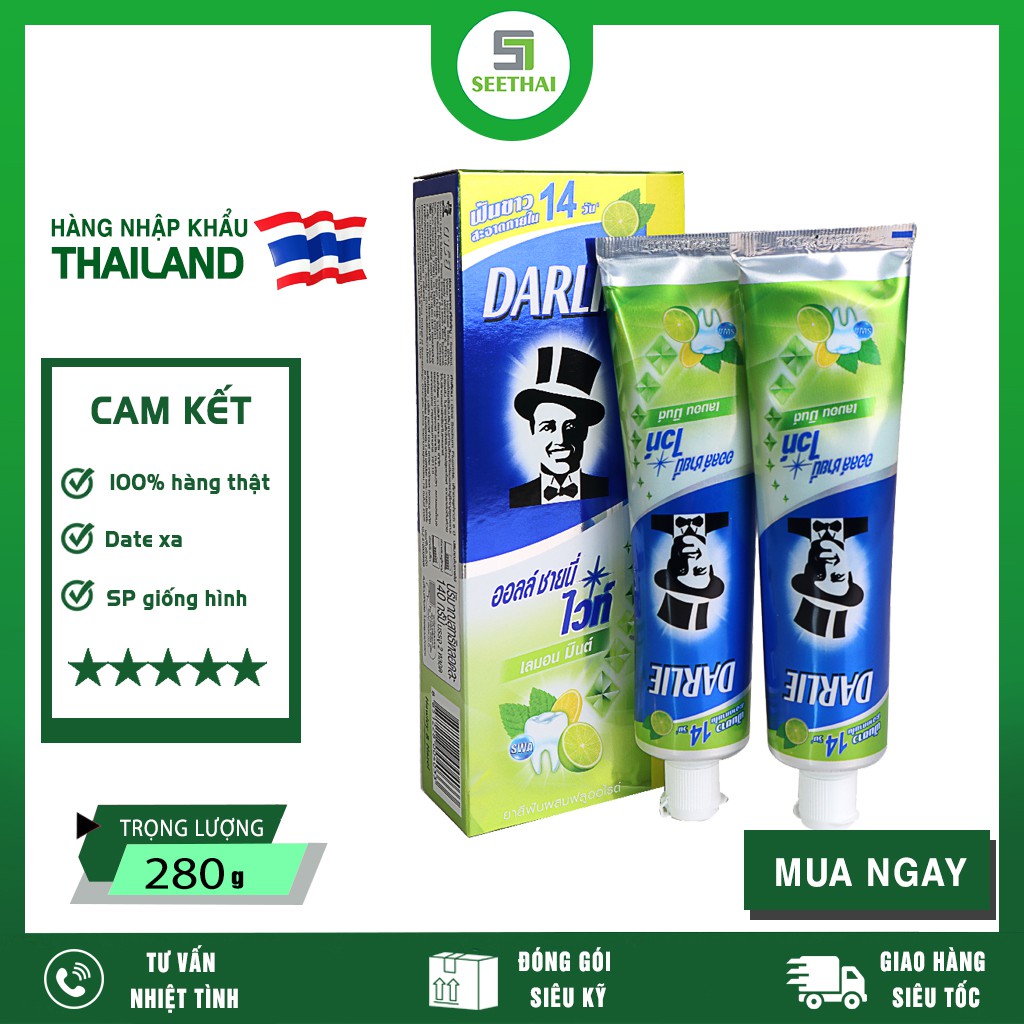 COMBO kem đánh răng chanh bạc hà thơm mát DARLIE Thái Lan 140gr - hộp 2 tuýp - Lemon pepermint toothpaste