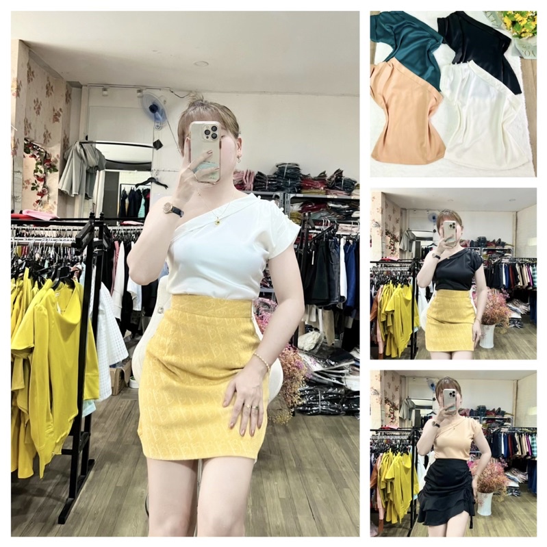 Hình thật - Áo kiểu lệch vai ngọc ⚡ FREESHIP ⚡ áo thiết kế nhiều màu nhiều size chất siêu mát, dày mịn