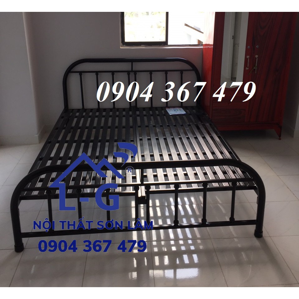 Giường sắt tròn - giường ngủ giá rẻ 1m6 - mẫu bi màu đen sang đẹp