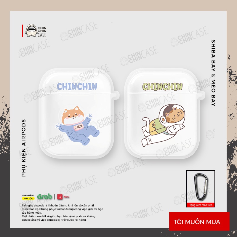 Vỏ Tai Nghe Airpods 1 2 Nhựa Dẻo Trong Suốt Hình Cún Shiba Và Mèo Bay Dễ Thương - Chinchin Case