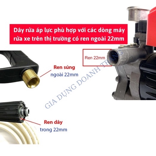 Dây rửa xe, 10, 15, 20, 30m, Dây rửa xe áp lực cao ren 22mm kèm khớp đồng nối dây bảo hành 12 tháng