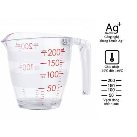Cốc Đong Chia Vạch Inochi Yoko 500Ml, 200Ml Hàng Xuất Nhật Chịu Lực Tốt Và Chịu Nhiệt Nhựa San Nguyên Sinh Không Chứa Bp
