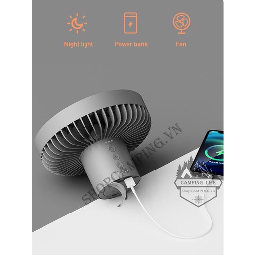 Quạt tích điện đa năng 10000mah, quạt treo lều có đèn led, hẹn giờ cắm trại, dã ngoại - Camping VietNam