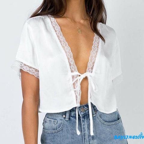 o Croptop Lụa Phối Ren Quyến Rũ Dành Cho Nữ