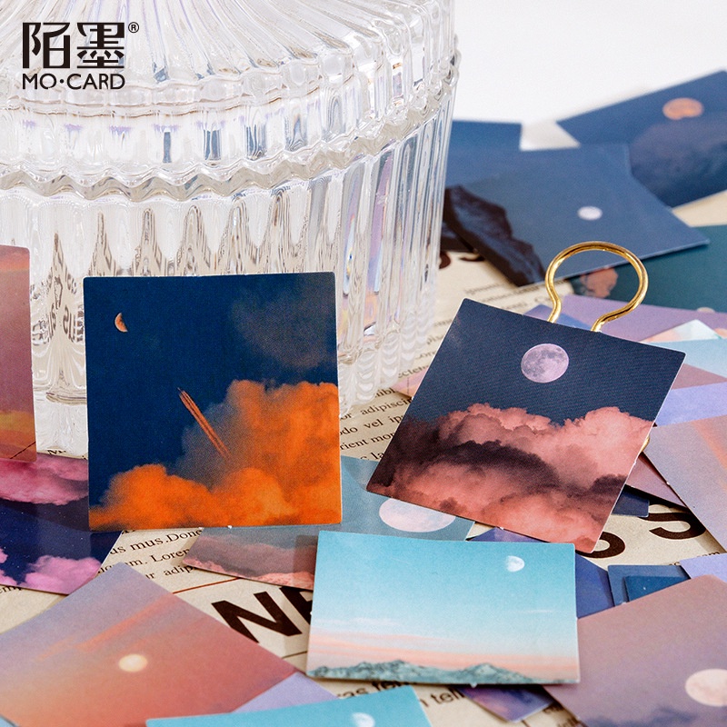 Hộp 46 tấm hình dán sticker phong cảnh bầu trời mây và trăng