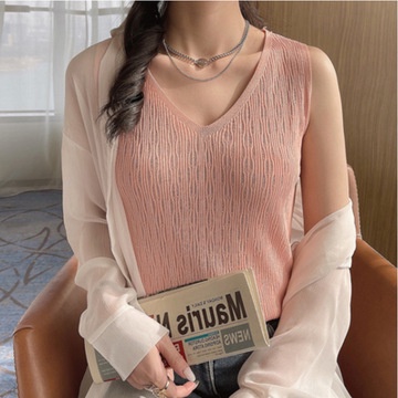 Áo Croptop Dệt Kim Cổ Chữ V Thời Trang Xuân Hè Mới Cho Nữ