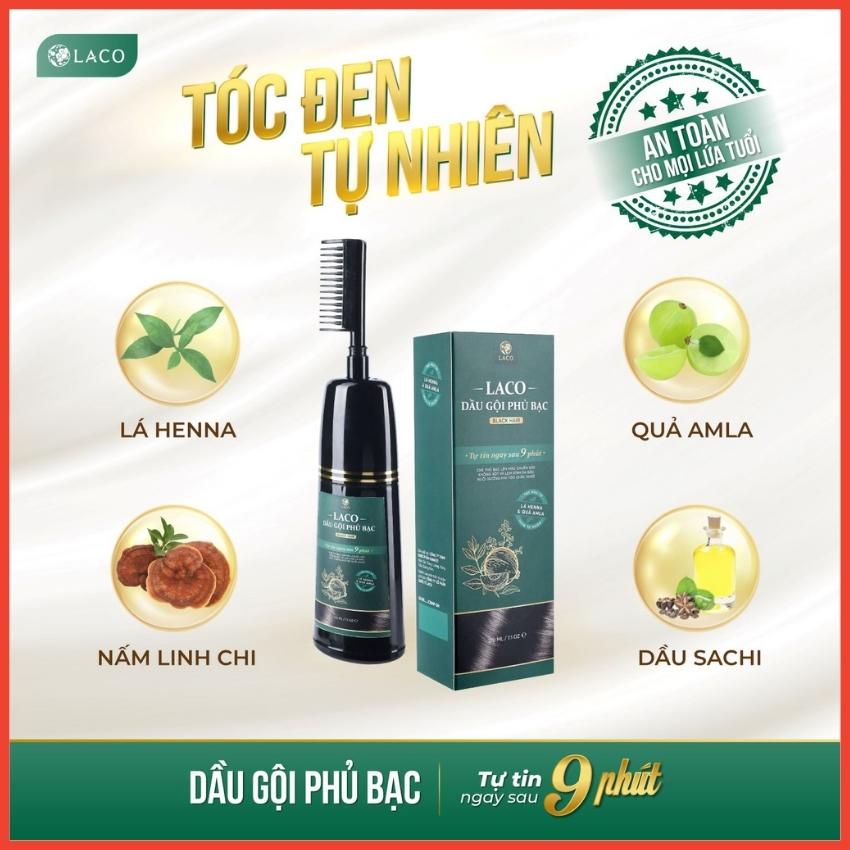 Dầu gội phủ bạc Laco, dầu gội phủ bạc thảo dược Laco Black Hair 200ml - Gội Là Đen Nhuộm Tóc Tự Tin Sau 9 Phút