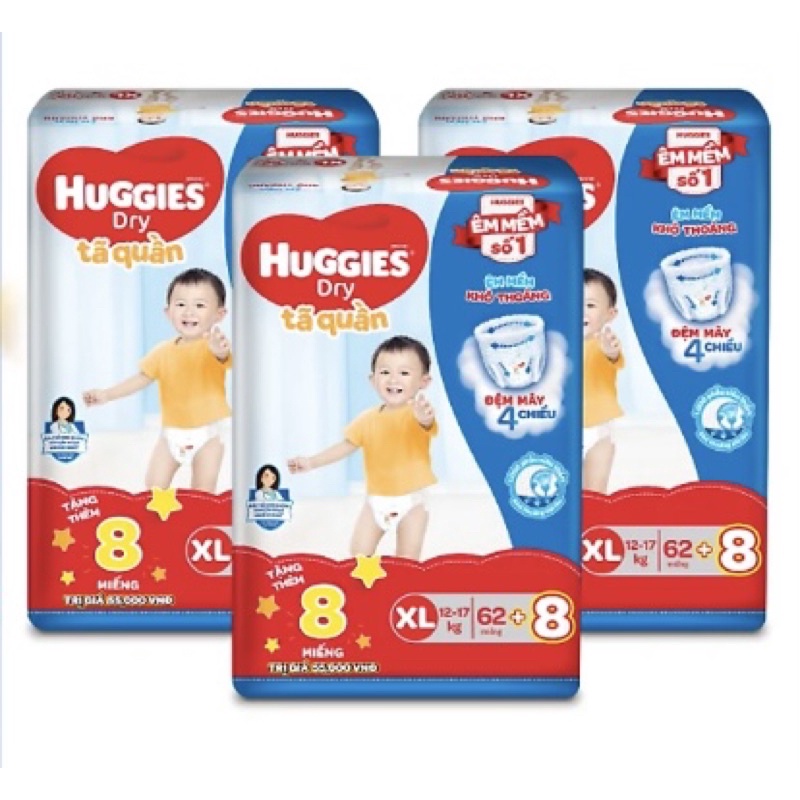 Tã quần Huggies M 74+8, L68+8, XL62+6, XXL56+6