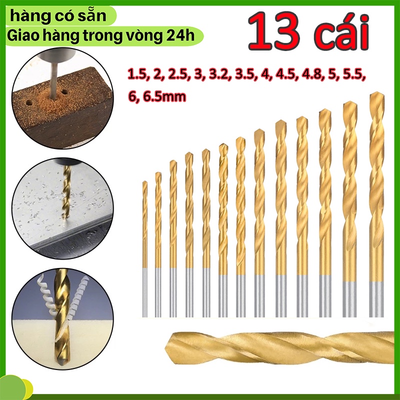 Bộ 13 mũi khoan xoắn thép hss phủ titan mini độ chính xác siêu nhỏ 1.5-6.5mm thích hợp gia công gỗ nhựa thép và hợp kim