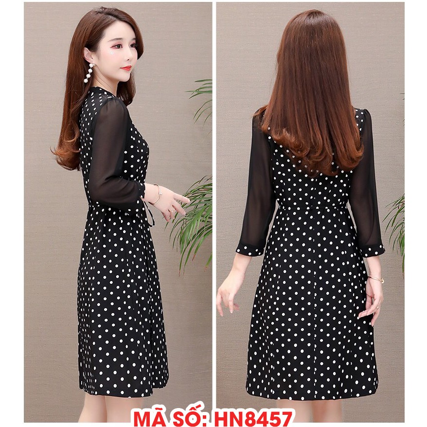 S ⚡️ có đủ size ⚡️#HN8457 ĐẦM XÒE CỔ TRỤ HỌA TIẾT CHẤM BI SANG TRỌNG - HÀNG NHẬP FREE