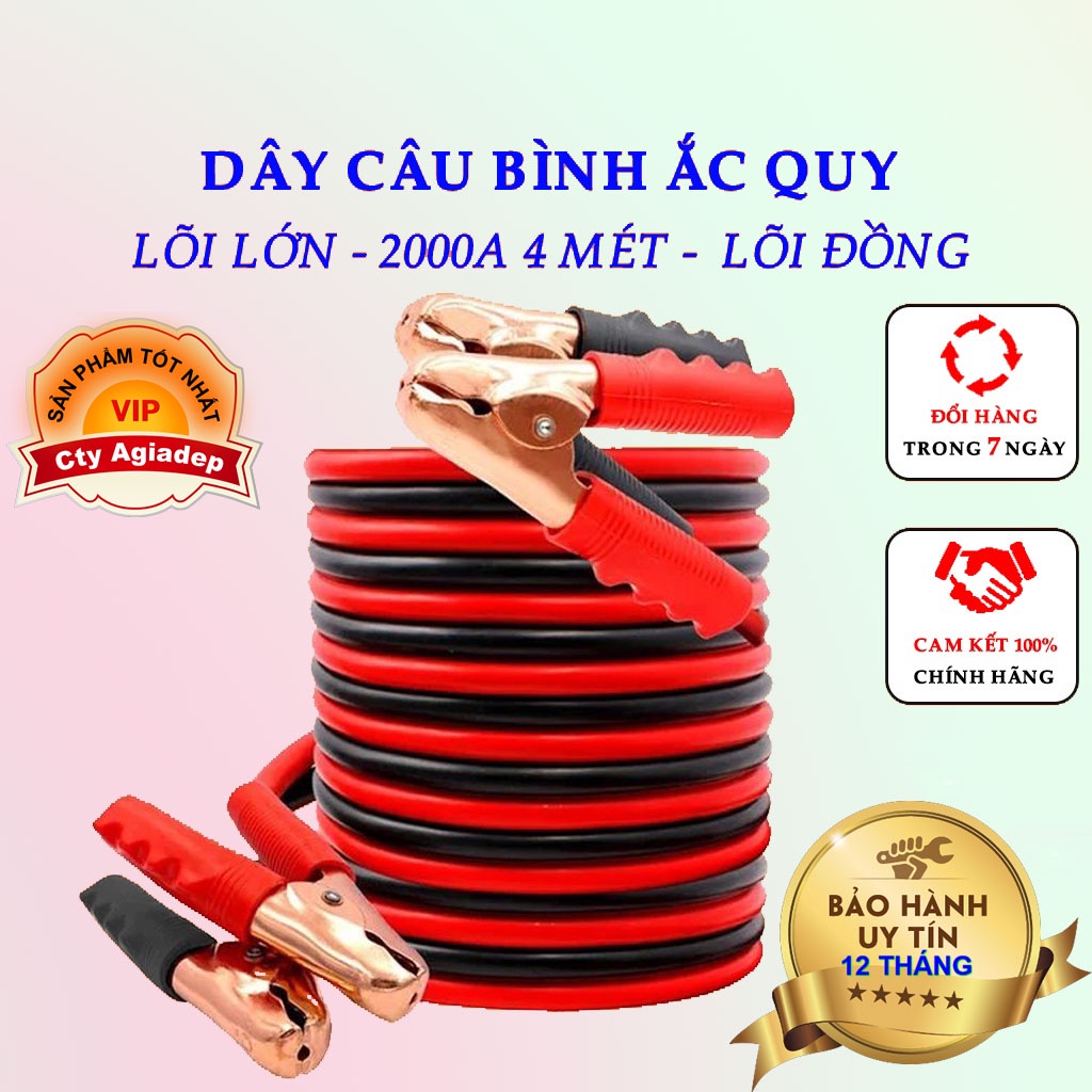Dây câu cứu hộ bình ắc quy ô tô - Dây Câu Bình Điện Ắc Quy Dài 4m-3000A Lõi Đồng - Có Kẹp Cách Điện Bảo Hành 12 tháng