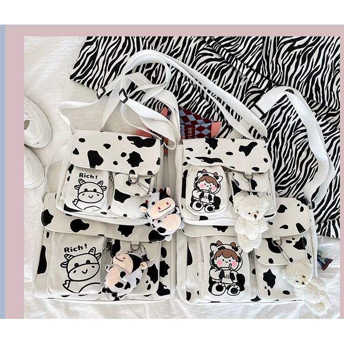 Túi vải, túi canvas đeo vai hàn quốc Bò Sữa hottrend