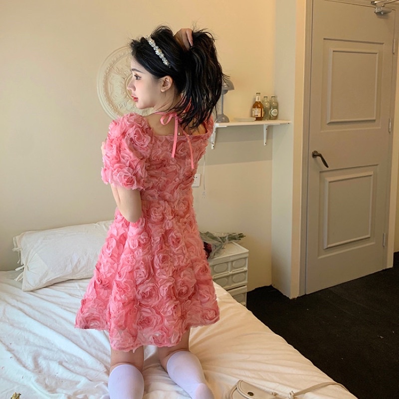 Áo Dây/ Váy Babydoll Hoa Hồng Nổi Siêu Cấp