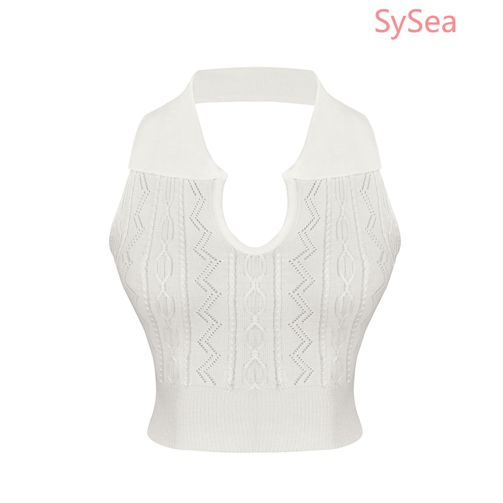 Áo Hai Dây Dệt Kim Cổ Bẻ Quyến Rũ Thời Trang Hè Cho Nữ