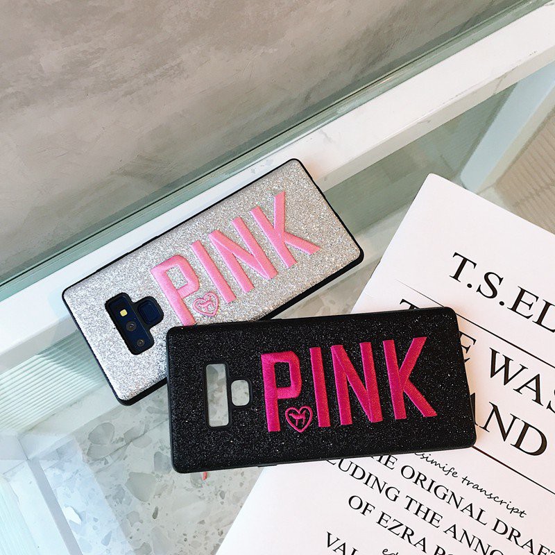 Ốp lưng Samsung Note 9 dẻo kim tuyến thêu chữ PINK