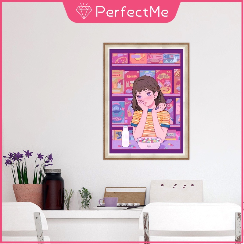 Bộ tranh đính đá 5D họa tiết cô gái hoạt hình độc đáo kích thước 30x40cm diy dùng trang trí