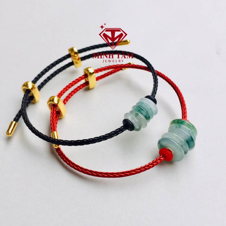 Vòng tay dây cước đồng điếu bạch ngọc,Vòng tay đồng điếu bạch ngọc mix dây kim loại-Minh Tâm Jewelry