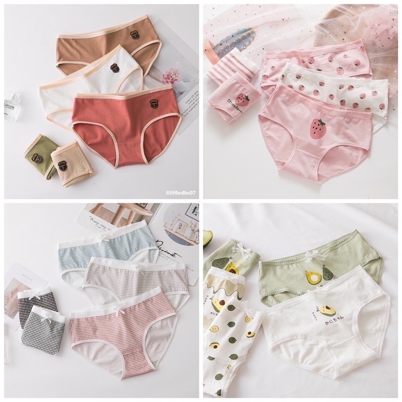 SET 5 Quần Lót Cotton Nữ Thông Hơi Kháng Khuẩn Hút Mồ Hôi Hoạ Tiết Dễ Thương Cute